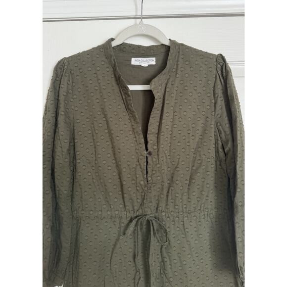 Emerson Fry Frances Dress 3 Size MED Moss Green Swiss Dot Maxi India Collection - Picture 3 of 14